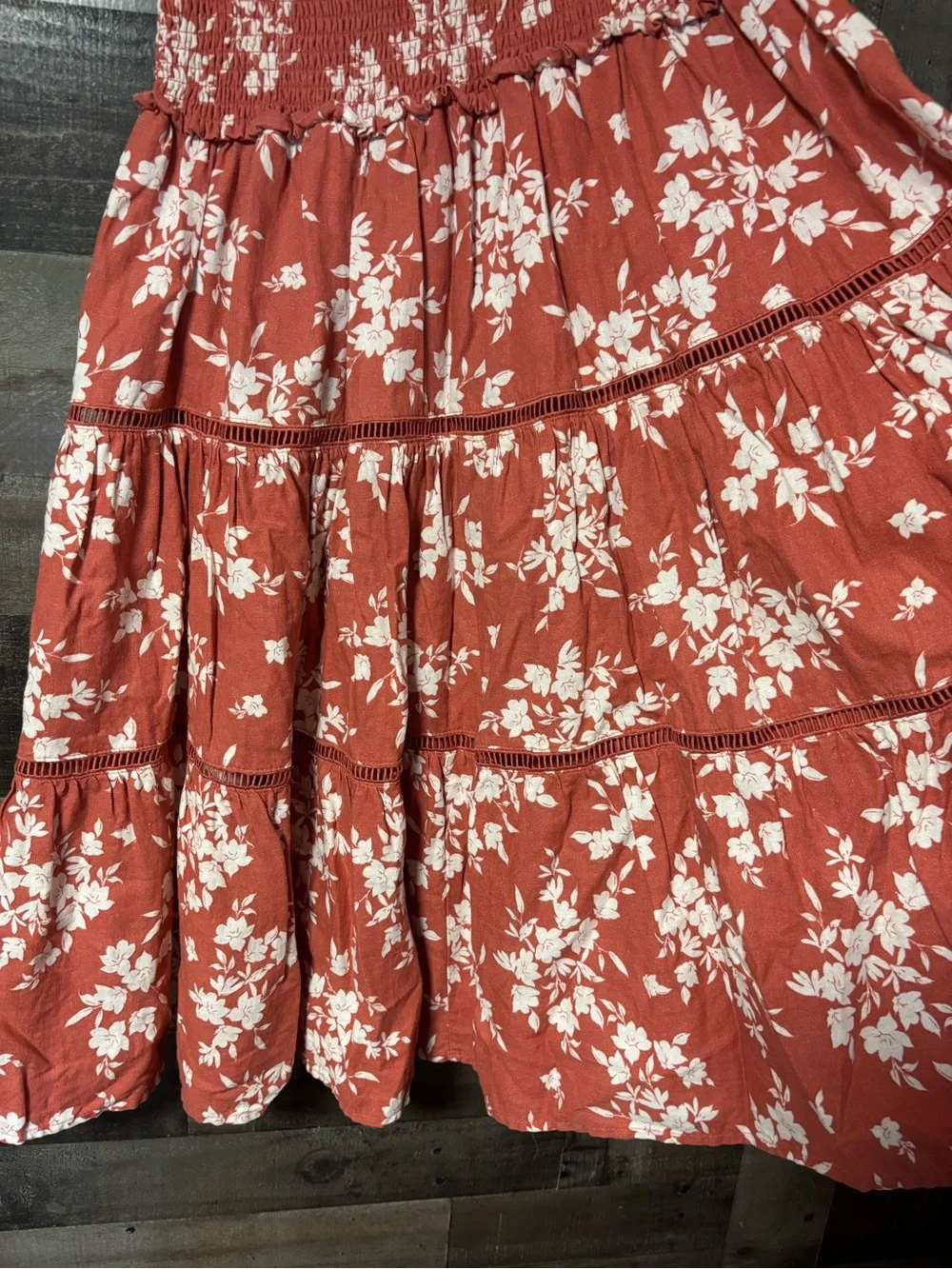 House of Harlow 1960 Rust Floral Tiered Maxi Skirt/ Top Set Medium